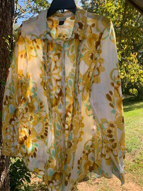 Allison Taylor Abstract Kaleidoscope Floral Pleated Blouse Yellow 22/24 3X